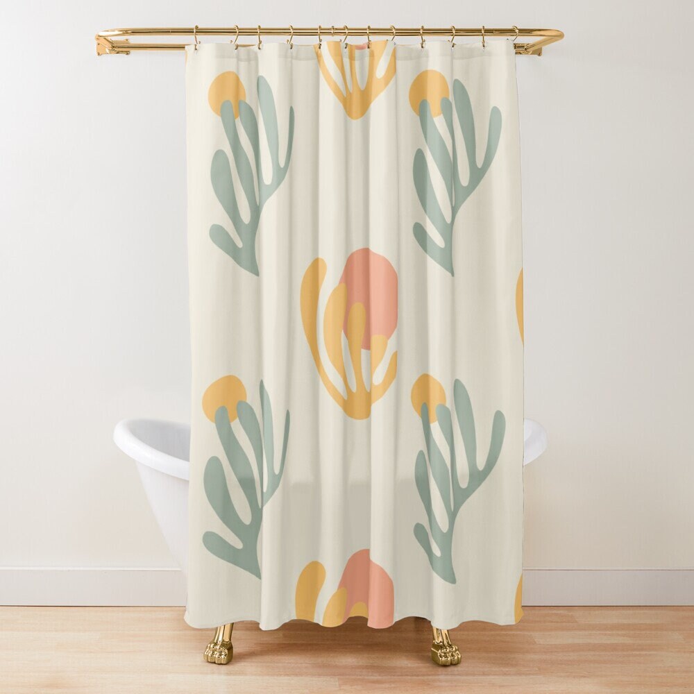 Boho Shower Curtain with Mid-Century Abstract Patterns and Cacti - Trendy and Eco-Friendly - Image 2
