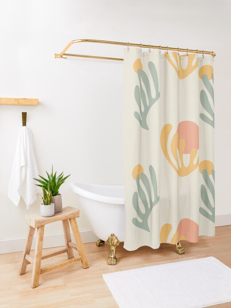 Boho Shower Curtain with Mid-Century Abstract Patterns and Cacti - Trendy and Eco-Friendly - Image 3