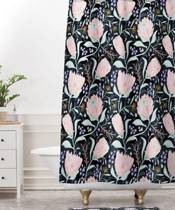 Boho Style Dark Floral Protea Fabric Shower Curtain, Adds a Touch of Wildness to Your Bathroom Decor, Bath Curtain