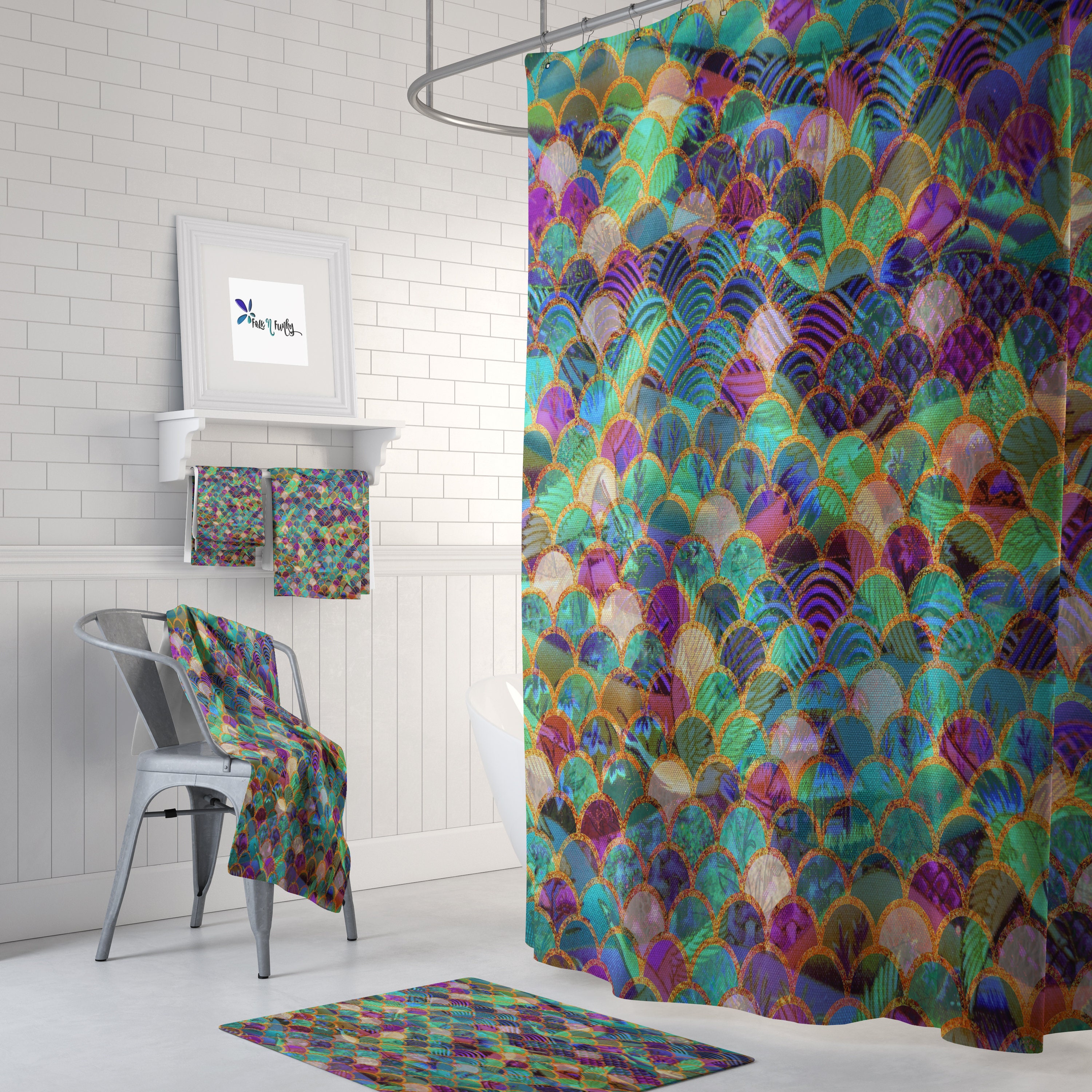 Boho Style Shower Curtain with Magical Waves Design and Bathroom Set Options