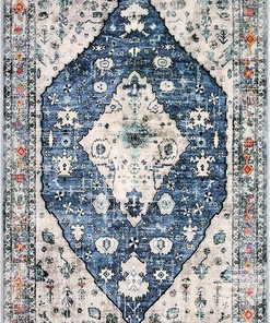Boho Tribal Area Rug in Blue - Soft and Washable Mat for Chic Home Decor