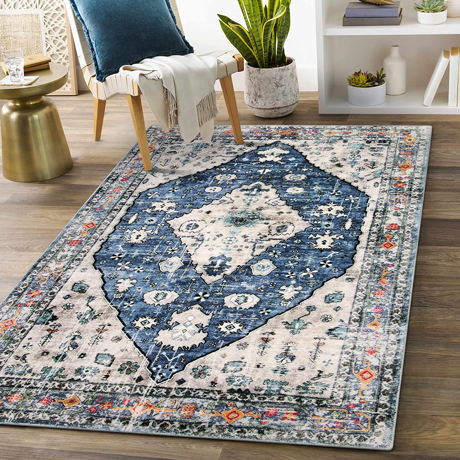 Boho Tribal Area Rug in Blue - Soft and Washable Mat for Chic Home Decor - Image 2