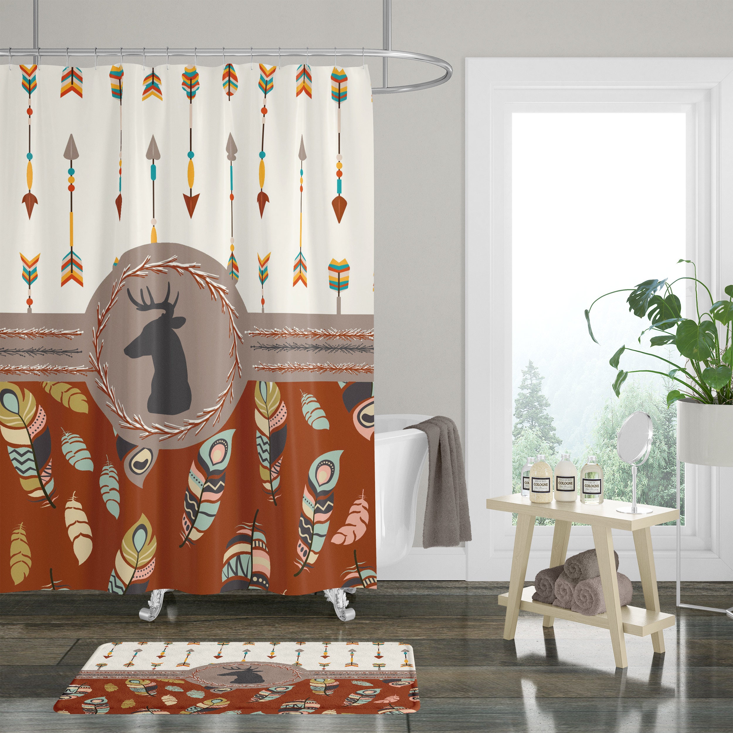 Boho Tribal Deer Shower Curtain with Unique Shower Curtains Print