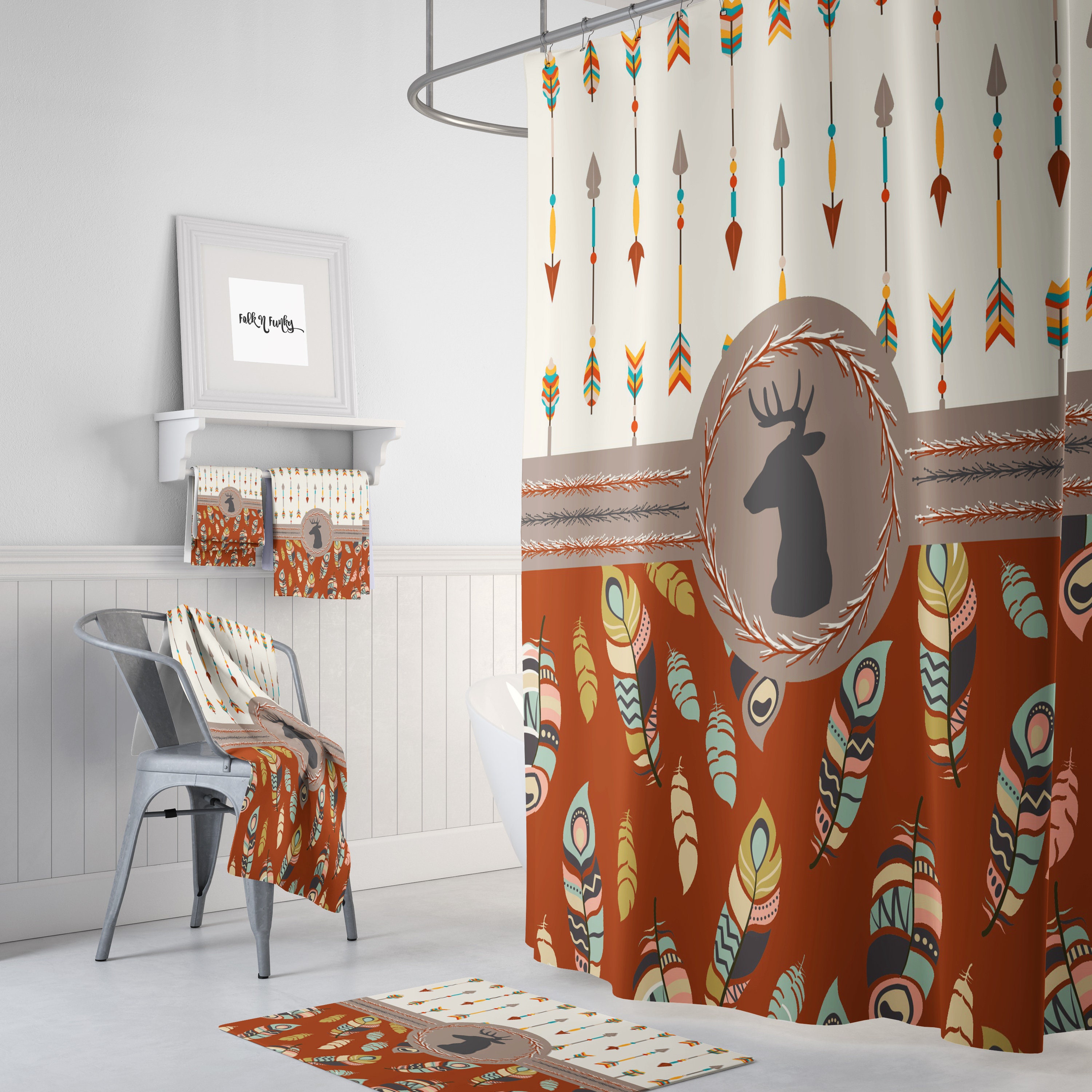 Boho Tribal Deer Shower Curtain with Unique Shower Curtains Print - Image 2