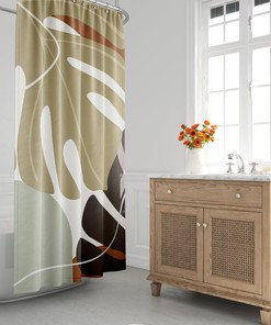 Boho Tropical Leaf Shower Curtain with Abstract Autumn Design for a Contemporary Bath Decor