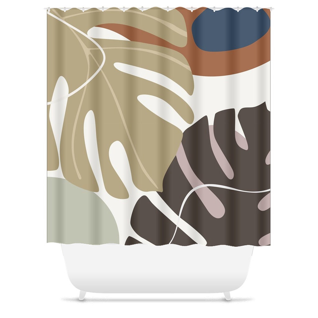Boho Tropical Leaf Shower Curtain with Abstract Autumn Design for a Contemporary Bath Decor - Image 3