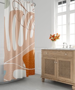 Boho Tropical Leaf Shower Curtain with Abstract Geometric Design for a Contemporary Bath Decor