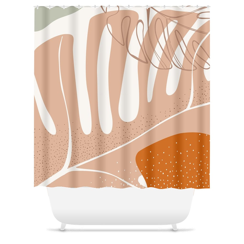 Boho Tropical Leaf Shower Curtain with Abstract Geometric Design for a Contemporary Bath Decor - Image 2