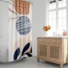 Boho Tropical Leaf Shower Curtain with Abstract Moon and Botanical Design, Minimalist and Stylish Bath Decor
