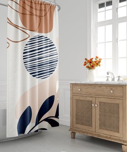 Boho Tropical Leaf Shower Curtain with Abstract Moon and Botanical Design, Minimalist and Stylish Bath Decor