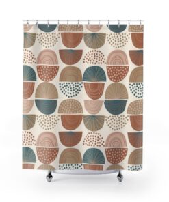 Boho Tub Curtain with Mid-Century Modern Print, 71 x 71 inch Curtain, Bathroom and Dorm Decor, Bath Curtain