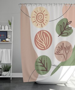 Boho Verlaat Douchegordijn, Boho Botanische Bloemen Retro Stof Badkamer Gordijn, Kids Bathroom Shower Curtain