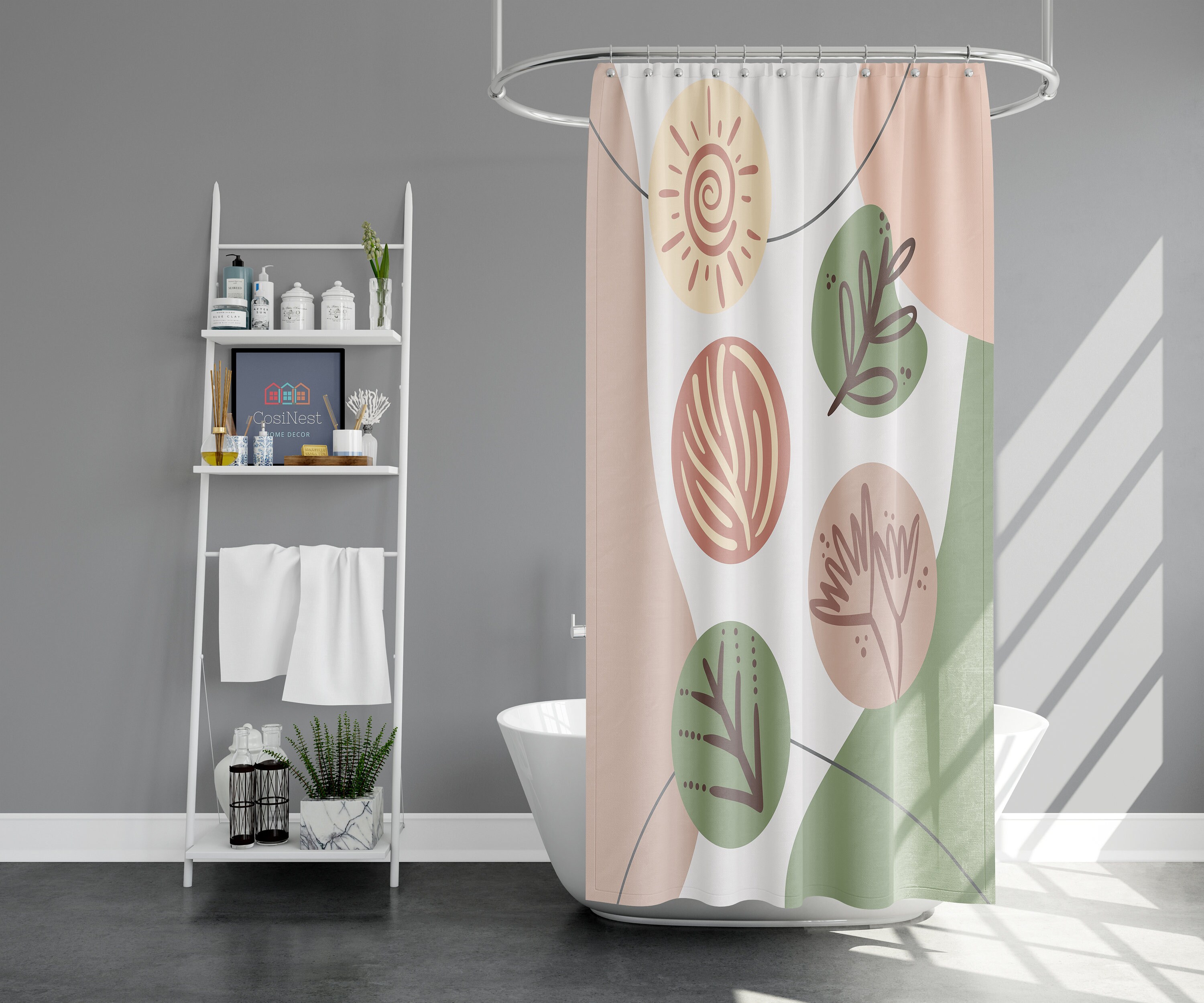 Boho Verlaat Douchegordijn, Boho Botanische Bloemen Retro Stof Badkamer Gordijn, Kids Bathroom Shower Curtain - Image 2