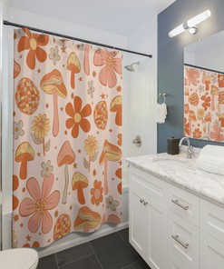 Boho Woodland Mushroom Shower Curtain, Retro Gothic Forest Bathroom Decor, Colorful Curtain