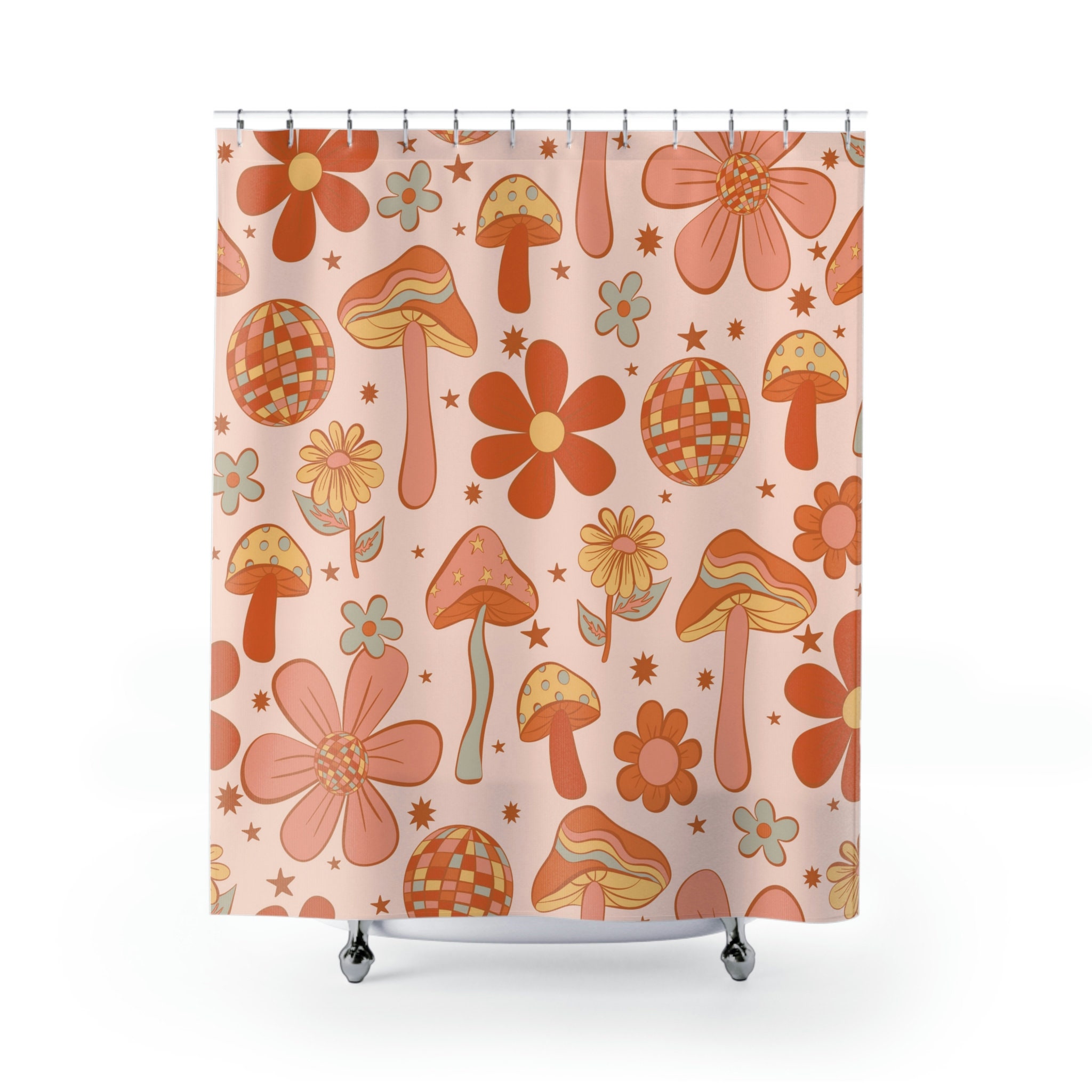 Boho Woodland Mushroom Shower Curtain, Retro Gothic Forest Bathroom Decor, Colorful Curtain - Image 2
