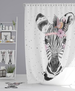 Boho Zebra Shower Curtain, add Bath Mat ,Towels with Vintage Bathroom Shower Curtains Print