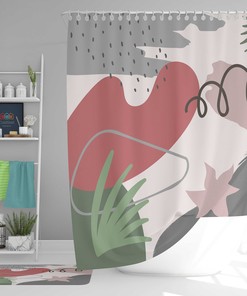Boho leaves abstract Shower Curtain | Bohemian retro fabric Bathroom Curtain Housewarming gift