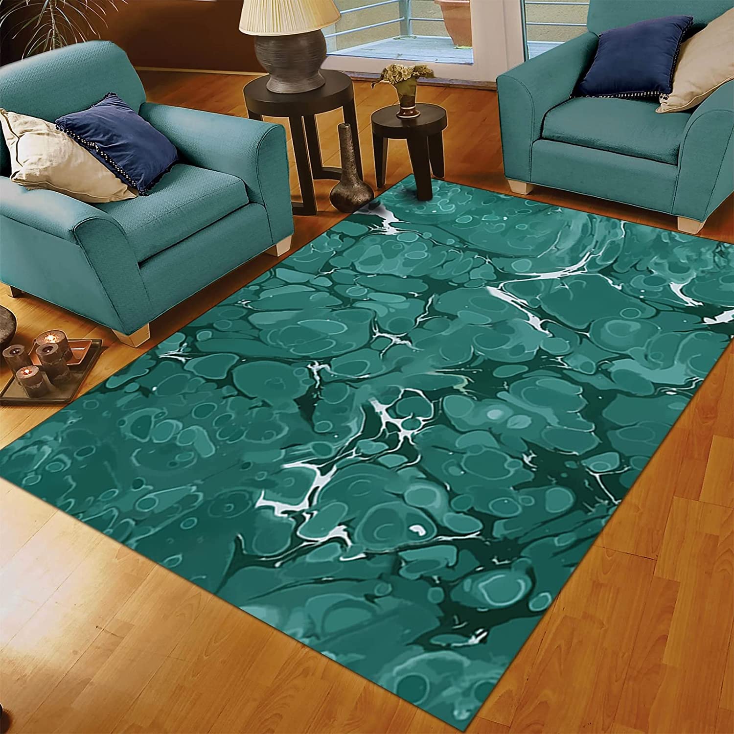 Bold 70s Emerald Green Modern Abstract Art Deco Rug for Unique Home Decor