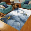 Bold 70s Style Oil Painting Area Rug with Gold Blue Color for Customizable Home Decor