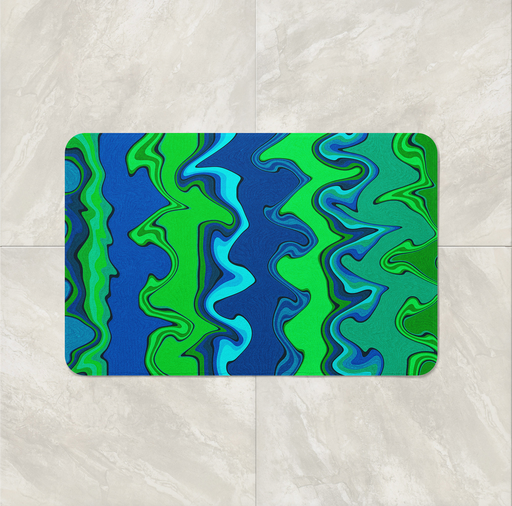 Bold Blue and Green Abstract Art Shower Curtain for Eye-catching and Creative Bathroom Decor - Image 3