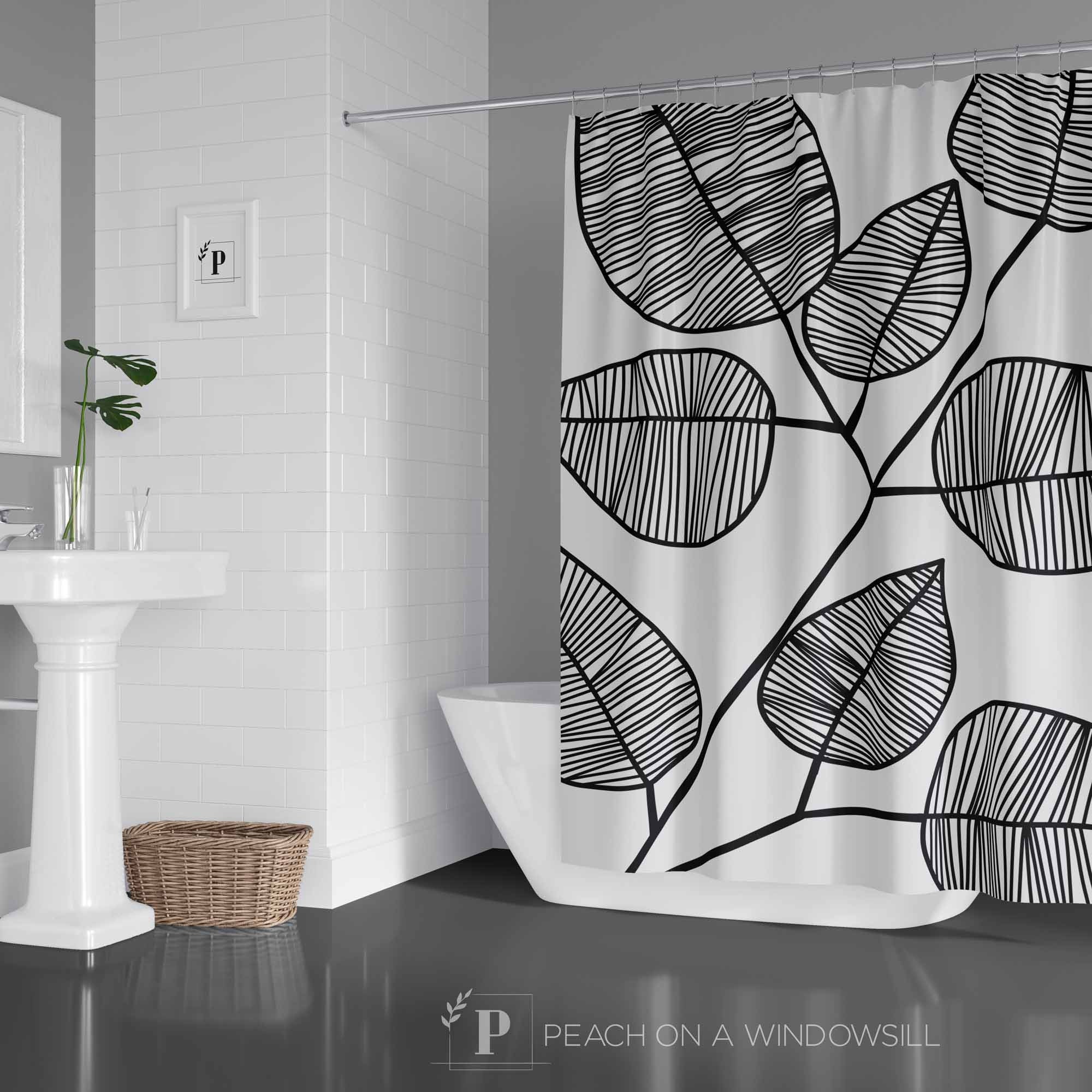 Bold Leaf Shower Curtain | Botanical Leaves Bath Curtain in 71x74 Vintage Bathroom Shower Curtains