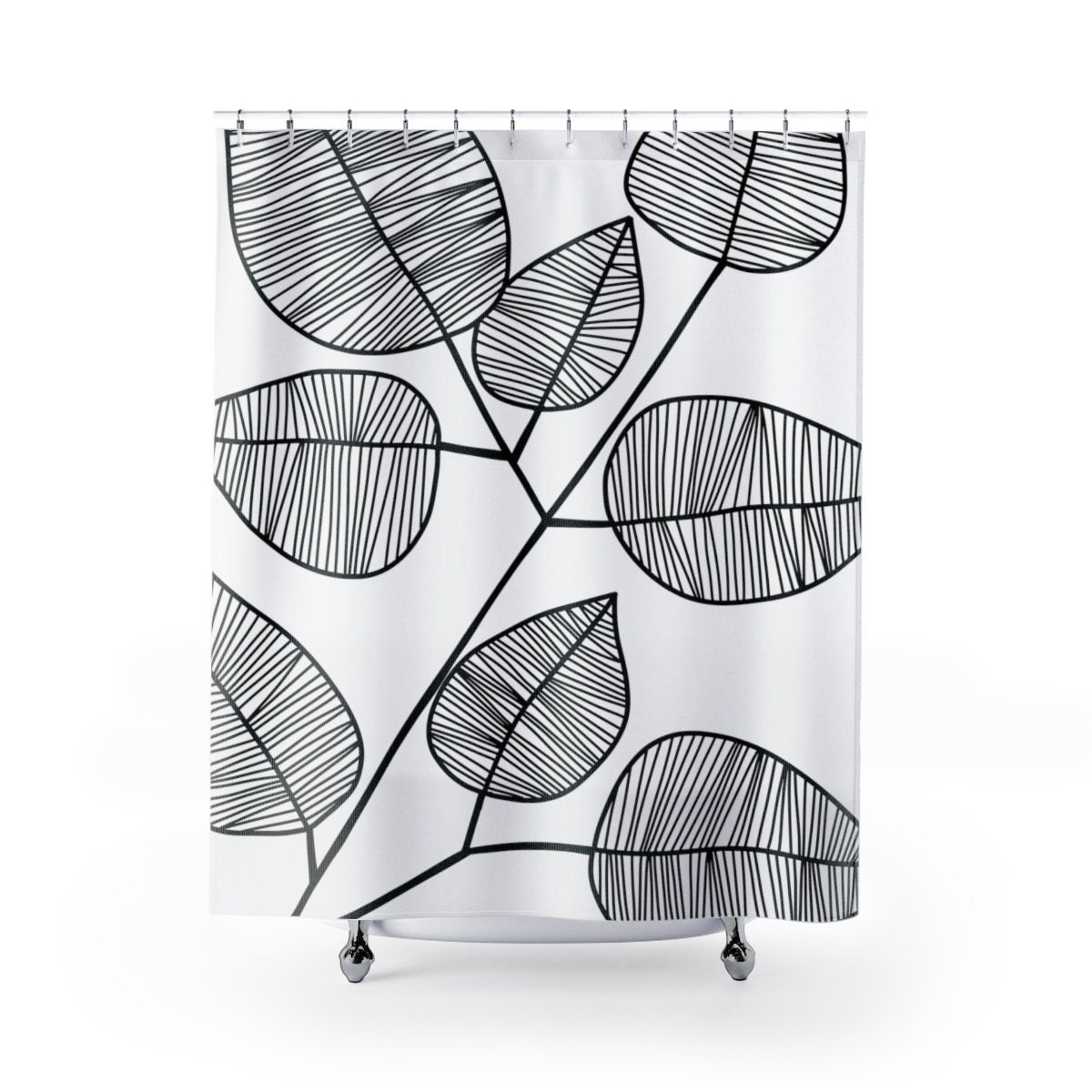 Bold Leaf Shower Curtain | Botanical Leaves Bath Curtain in 71x74 Vintage Bathroom Shower Curtains - Image 3