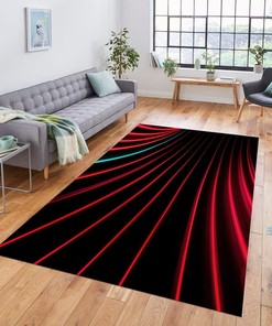 Bold Neon Black and Red Vortex Patterned Rug for Modern Living Room and Bedroom