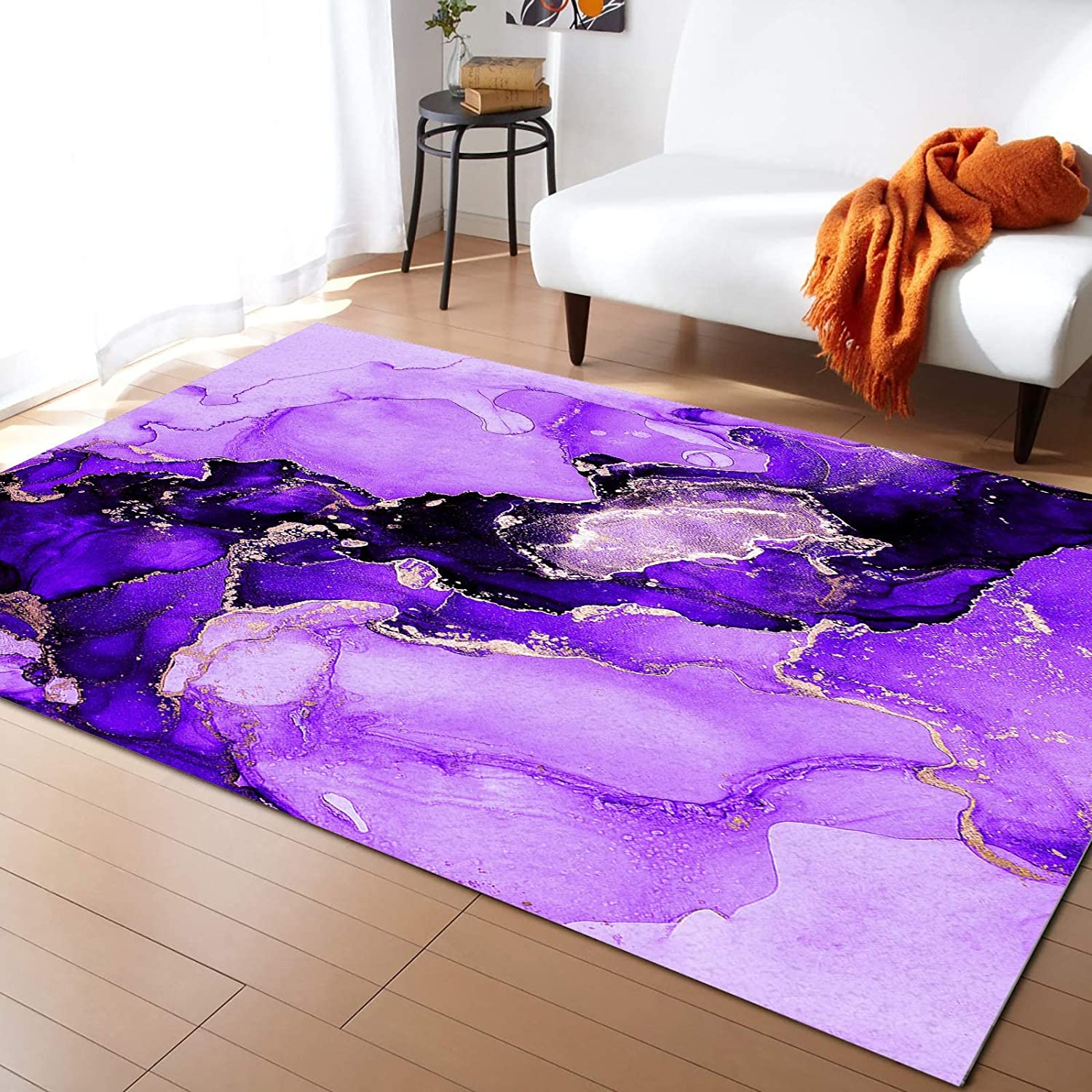 Bold Purple Gold Marble Texture Area Carpet for Customizable Indoor Rug in 70s Style - Image 2