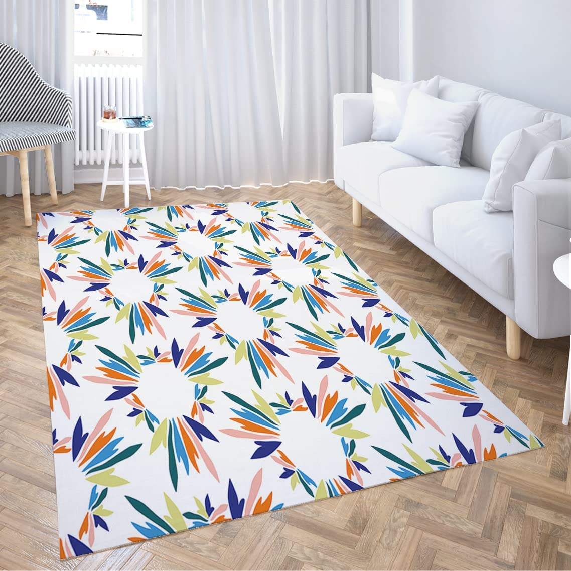 Bold Summer Bloom Floral Non-Slip Area Rug - Hand Painted Classic Blue Pink Pattern for Home Decoration - Image 2