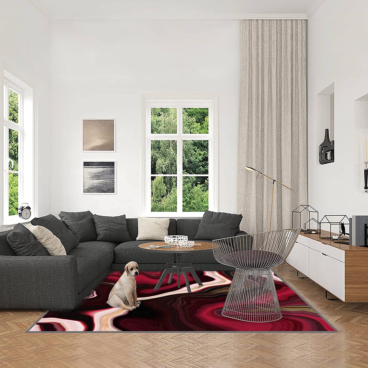 Bold and Unique Ruby Red Black Gold Marble Decor Art Rugs for Stylish Indoor and Outdoor Decor - Image 3
