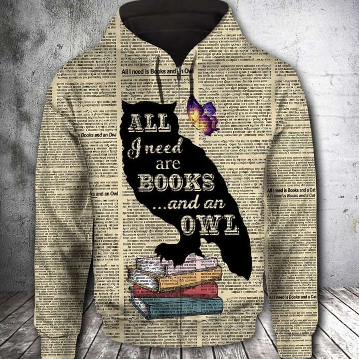 Book And Owl 3D Print Zip Up Hoodie