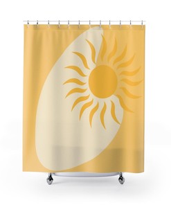 Boomerang Yellow Sun Mid Mod MCM Shower Curtain for a Retro Boho Bathroom