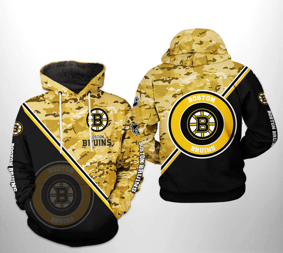 Boston Bruins NHL Camo Team 3D Hoodie Zipper Hoodie with All Over Print for Fans