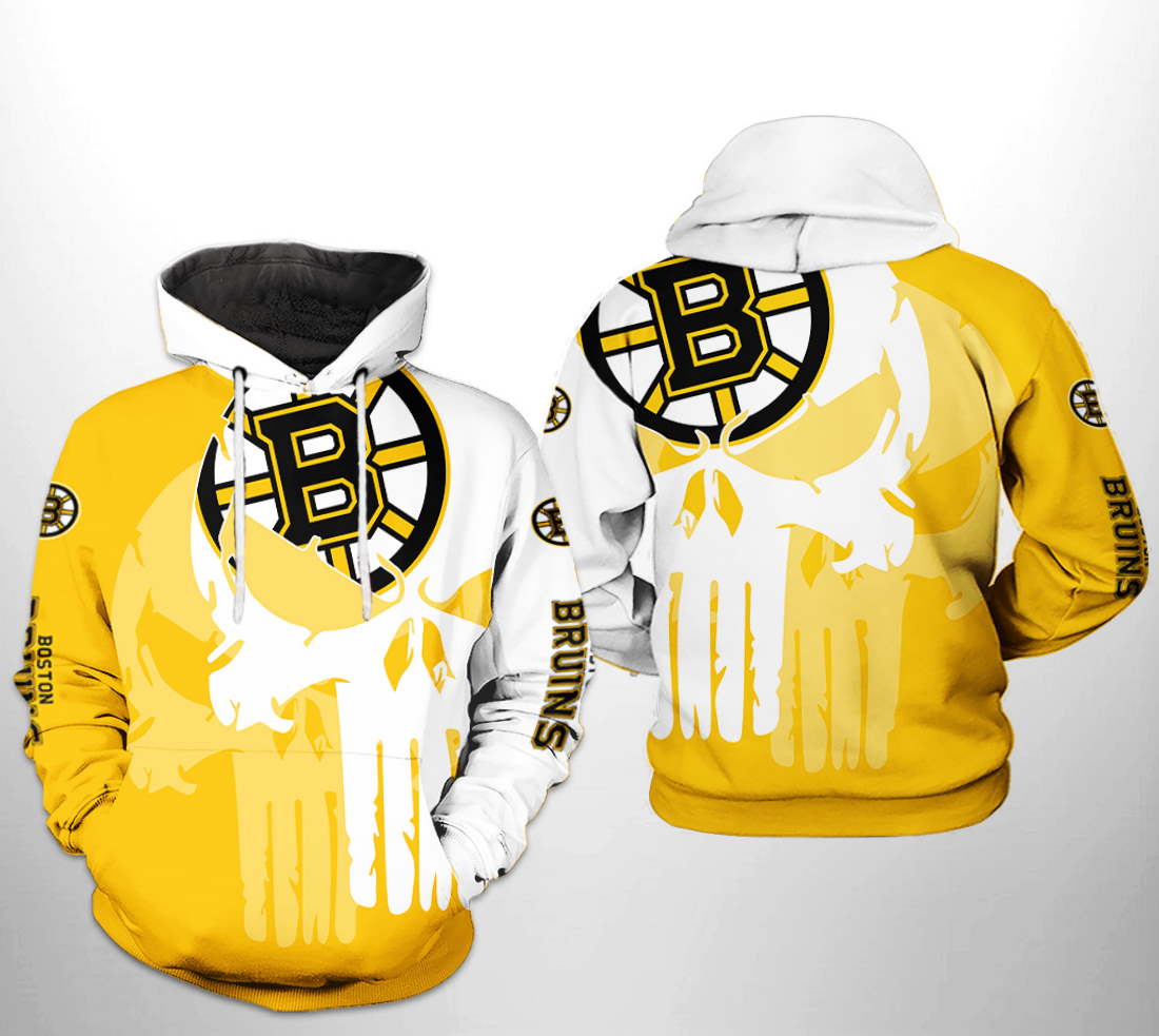 Boston Bruins NHL Team Skull All Over Print Hoodie