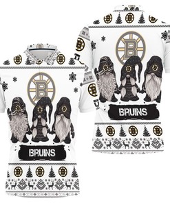 Boston Bruins Ugly Sweatshirt Christmas Gnomes Polo Shirt with All Over Print