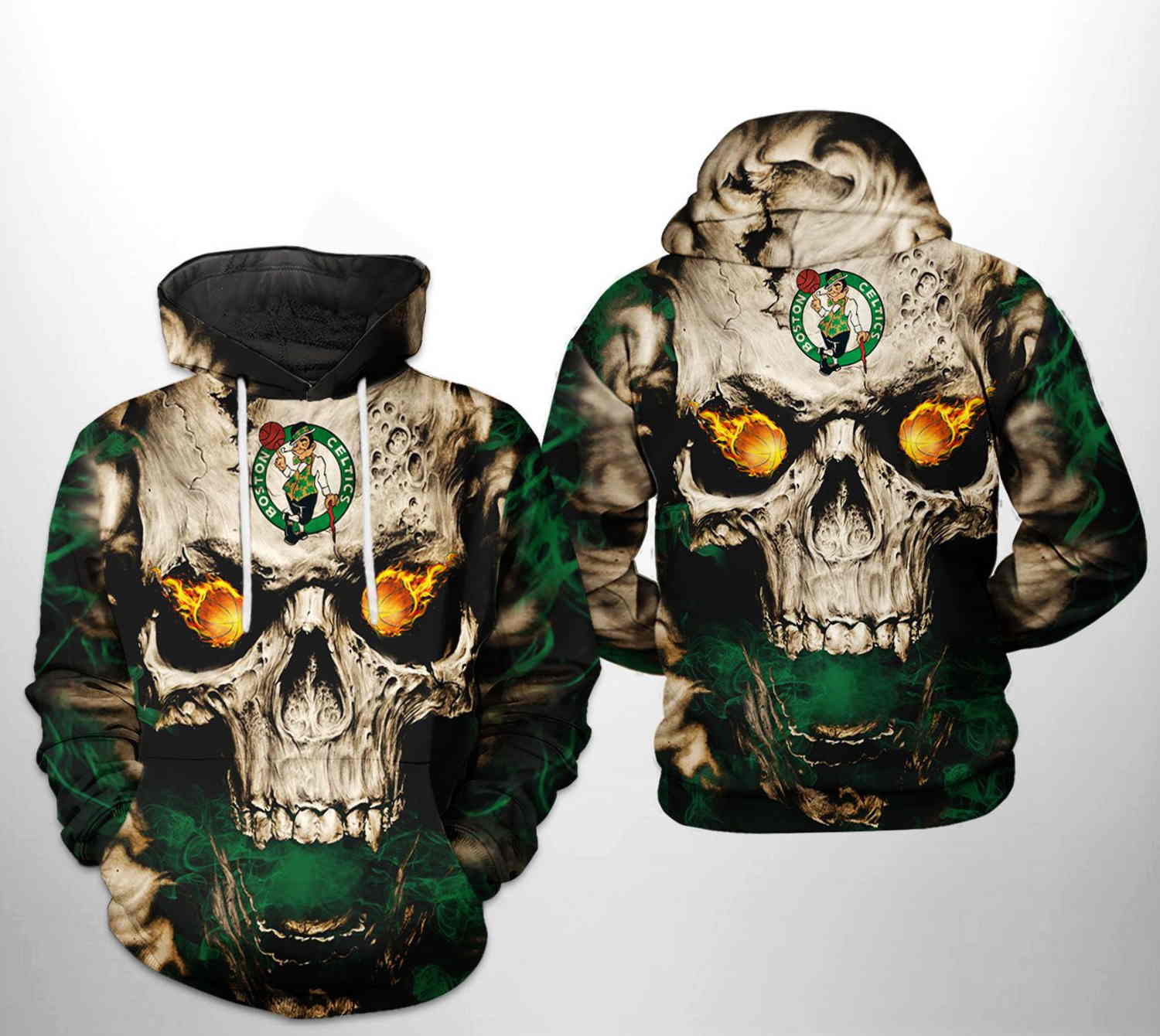 Boston Celtics NBA Skull All Over Print Hoodie