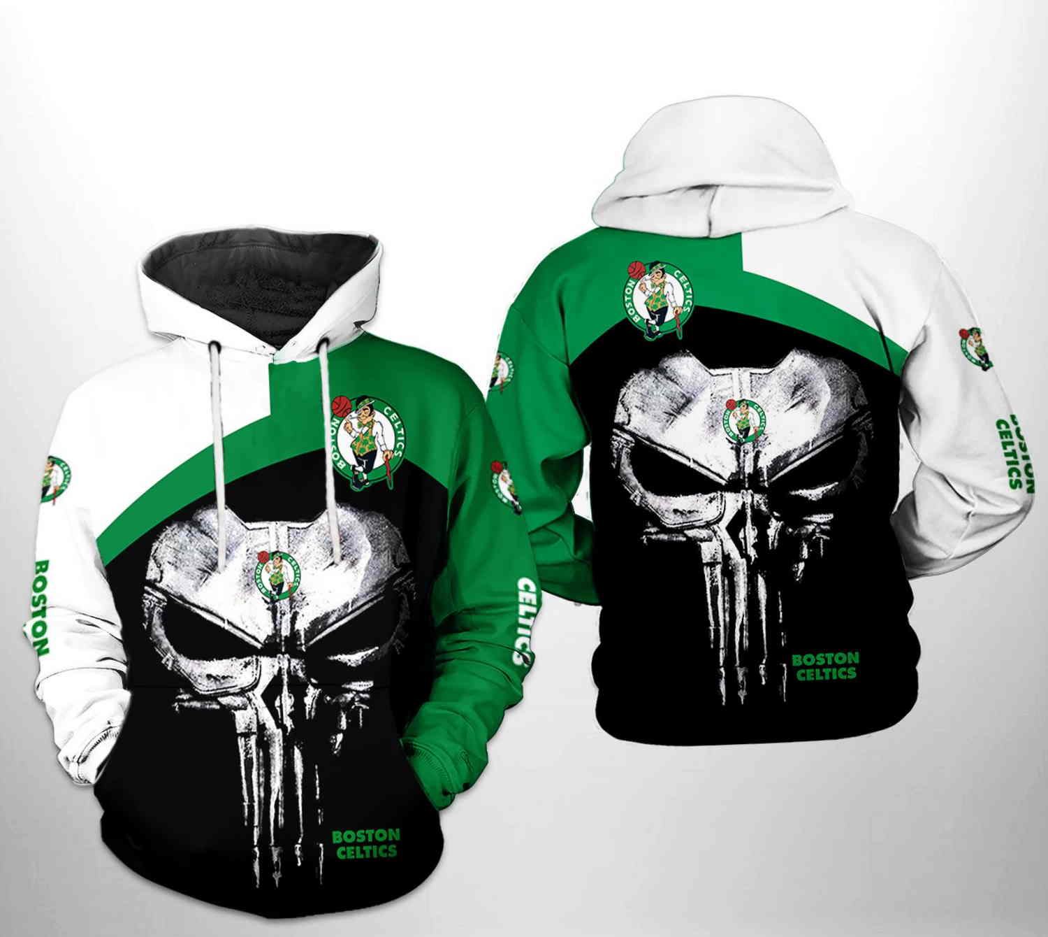 Boston Celtics NBA Skull Punisher 3D Hoodie