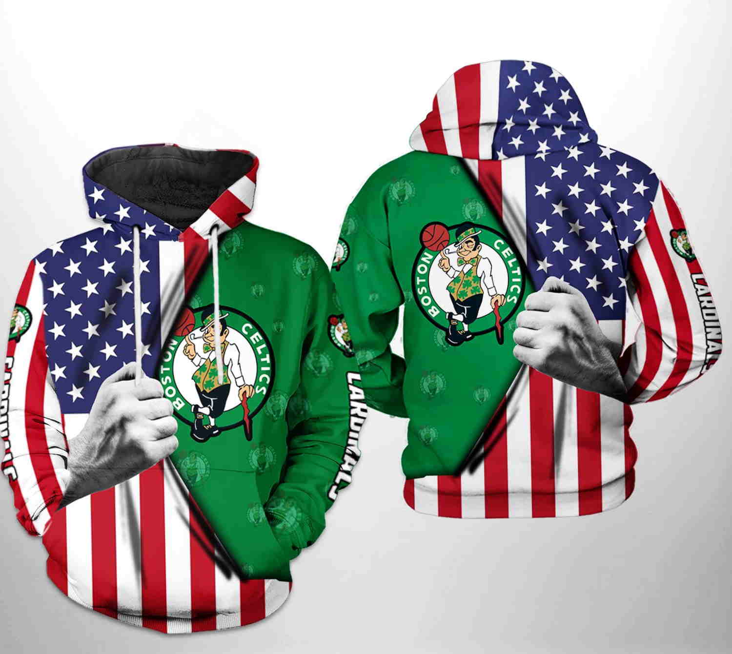 Boston Celtics NBA US Flag Team All Over Print 3D Hoodie Zipper