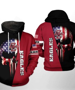 Boston College Eagles NCAA US Flag Skull All Over Print Hoodie