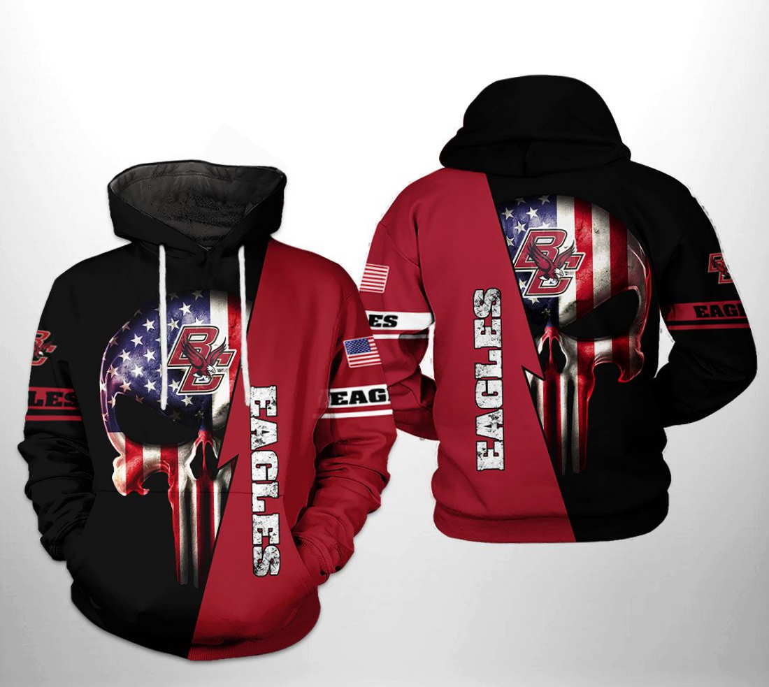 Boston College Eagles NCAA US Flag Skull All Over Print Hoodie