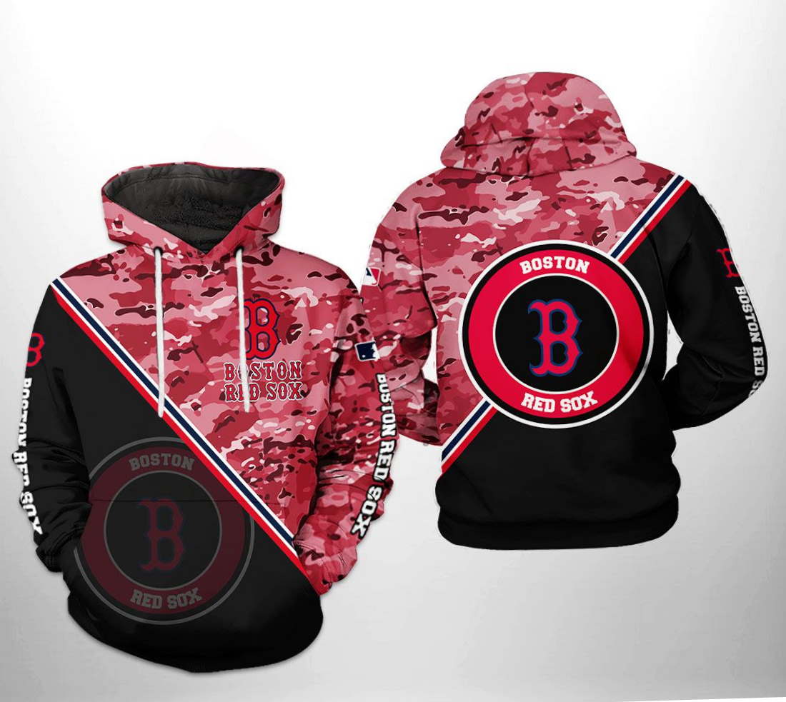 Boston Red Sox All Over Print Camo Team 3D Hoodie Zipper