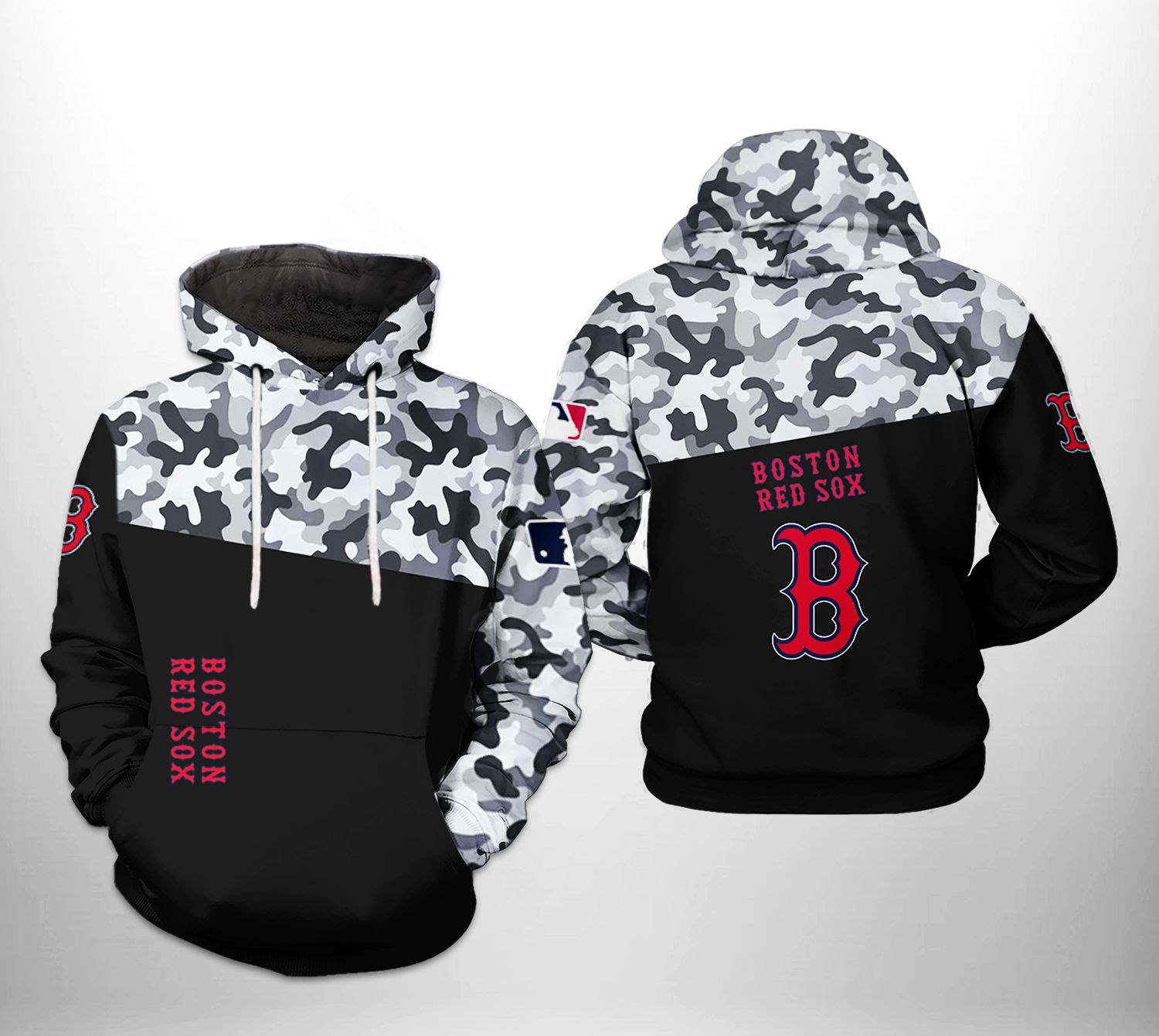 Boston Red Sox All Over Print Camo Veteran 3D Hoodie Zipper