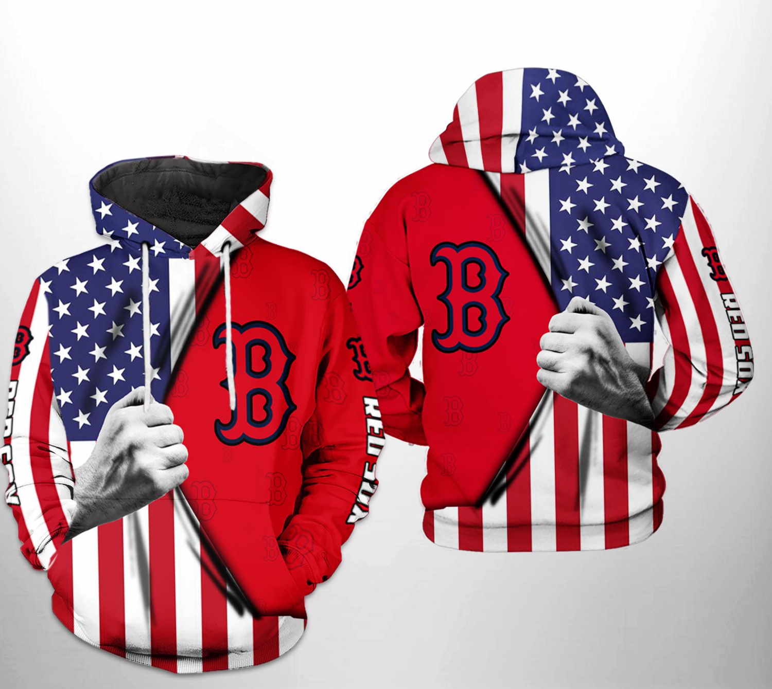 Boston Red Sox MLB US Flag All Over Print 3D Hoodie