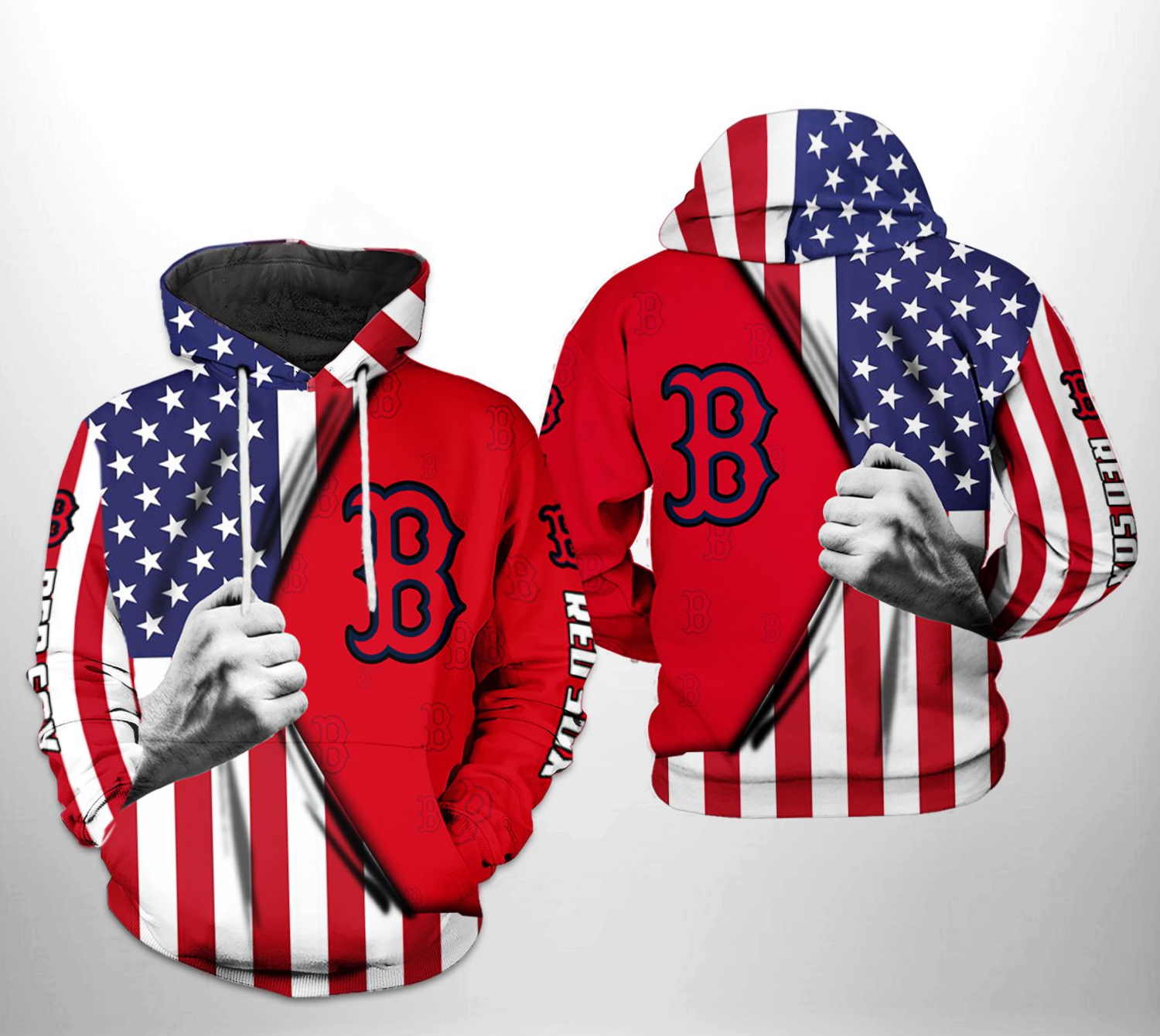 Boston Red Sox MLB US Flag All Over Print 3D Hoodie Zipper Hoodie