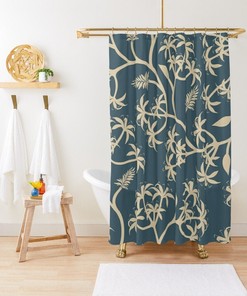 Botanic Blue Boho Shower Curtain, Eco-Friendly and Unique Bathroom Decor