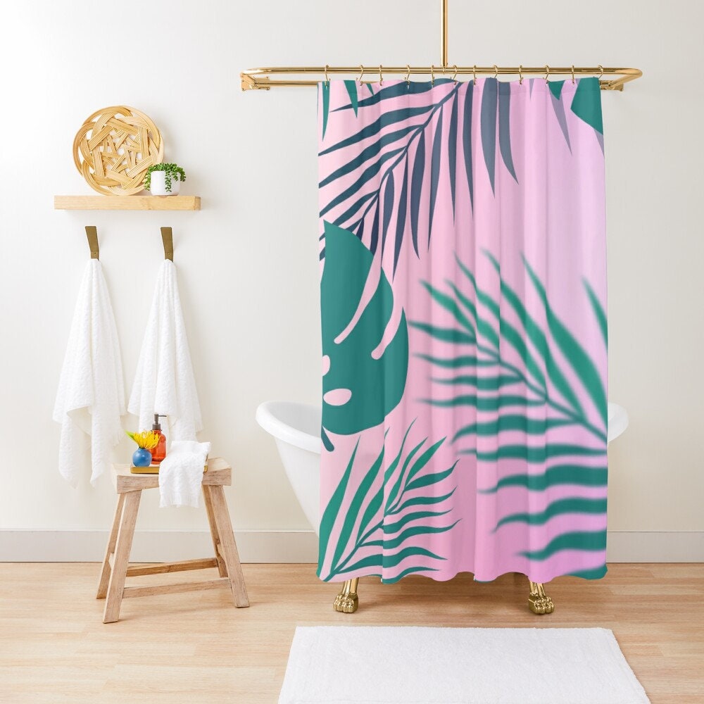 Botanic Summer Boho Shower Curtain with Eco-Friendly Material - Perfect for Floral Bathroom Decor