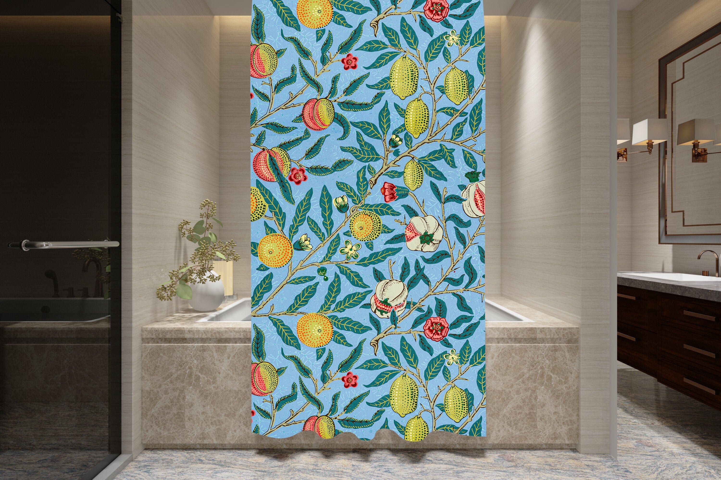 Botanic Tropical Fruits Boho Shower Curtain - Featuring Artistic and Eco-Friendly Design - Perfect for Any Bathroom! - Image 2