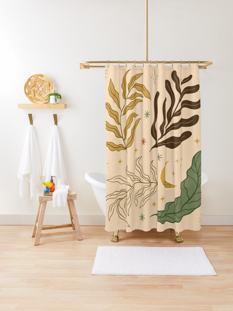 Botanic and Floral Shower Curtain - Boho Bathroom Decor Featuring Eco-Friendly Materials - Waterproof and Includes Hooks - Image 2