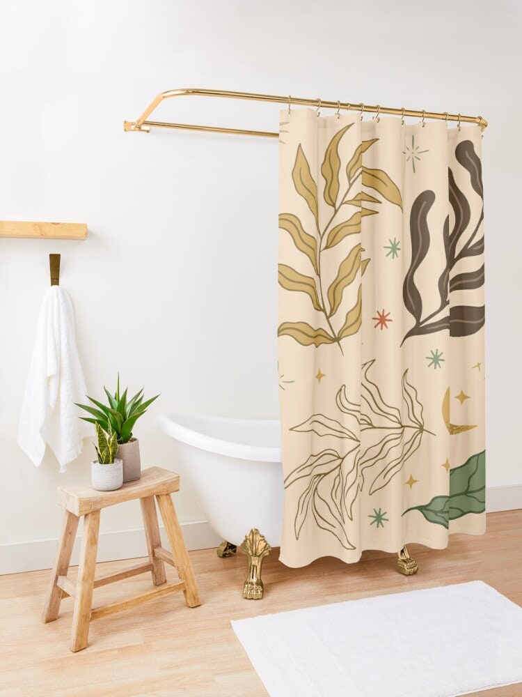Botanic and Floral Shower Curtain - Boho Bathroom Decor Featuring Eco-Friendly Materials - Waterproof and Includes Hooks - Image 3