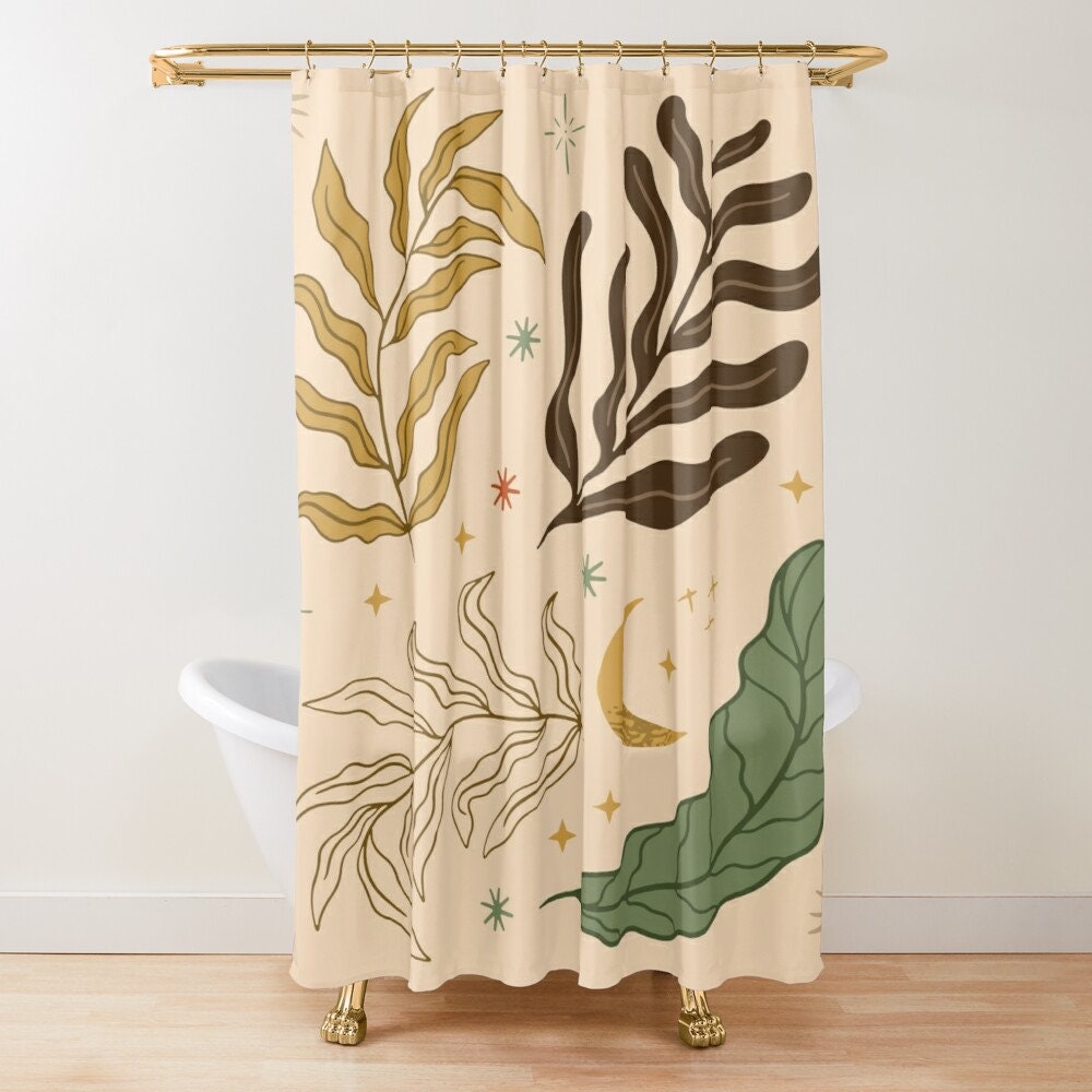 Botanic and Floral Shower Curtain - Boho Bathroom Decor Featuring Eco-Friendly Materials - Waterproof and Includes Hooks - Image 4